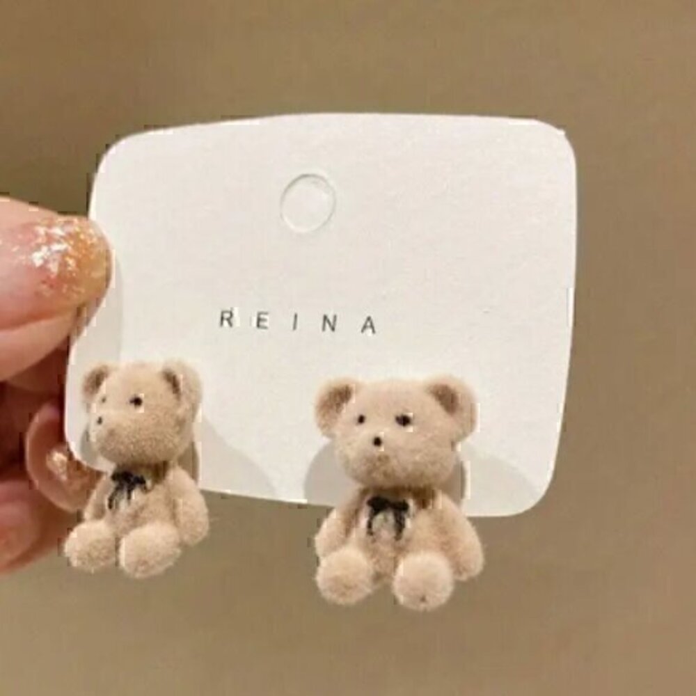 Plush light Brown Bear Stud Earrings Cute Animal Earrings